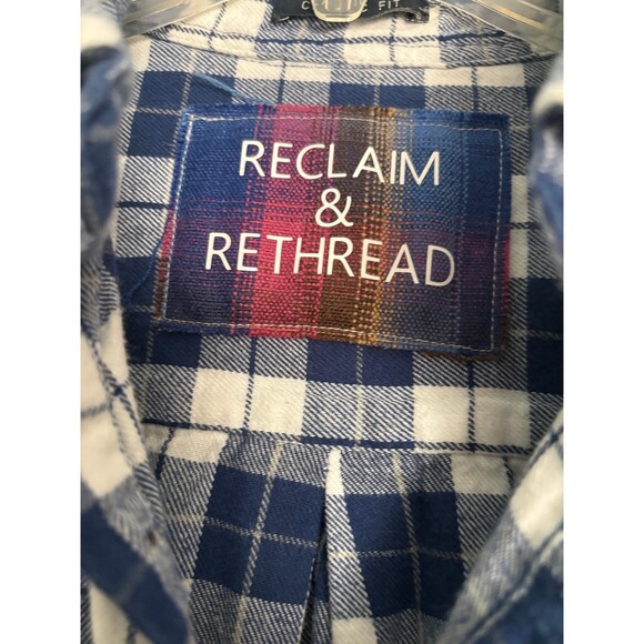 Reclaim & Rethread Upcycled Legacy Flannel Shirt Chicago Cubs Blue Size S/M - Picture 6 of 9